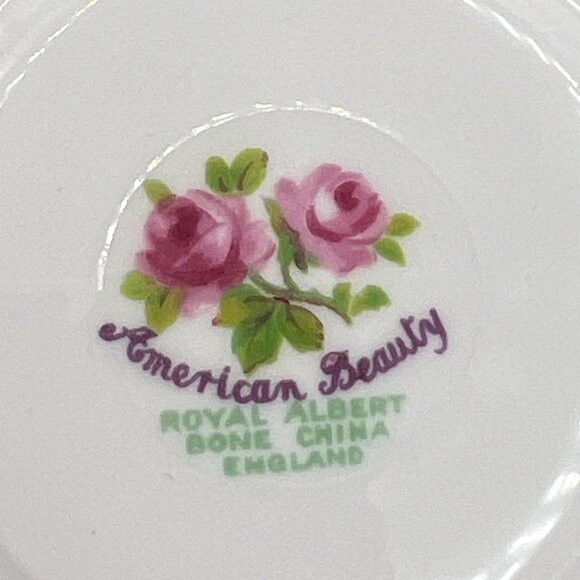 Royal Albert American Beauty Bone China Tea Cup Saucer Pink Green Gilt Floral - Picture 12 of 12
